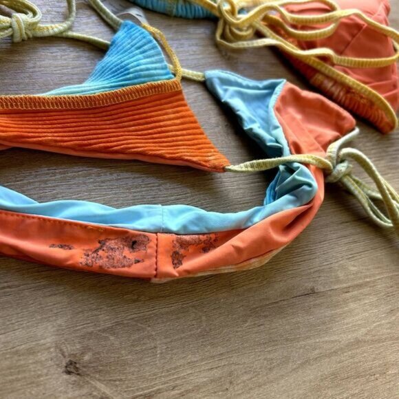 Fashion Nova Hidden Hills Blue Orange Ribbed String Bikini Women's Size Small S - Picture 6 of 6